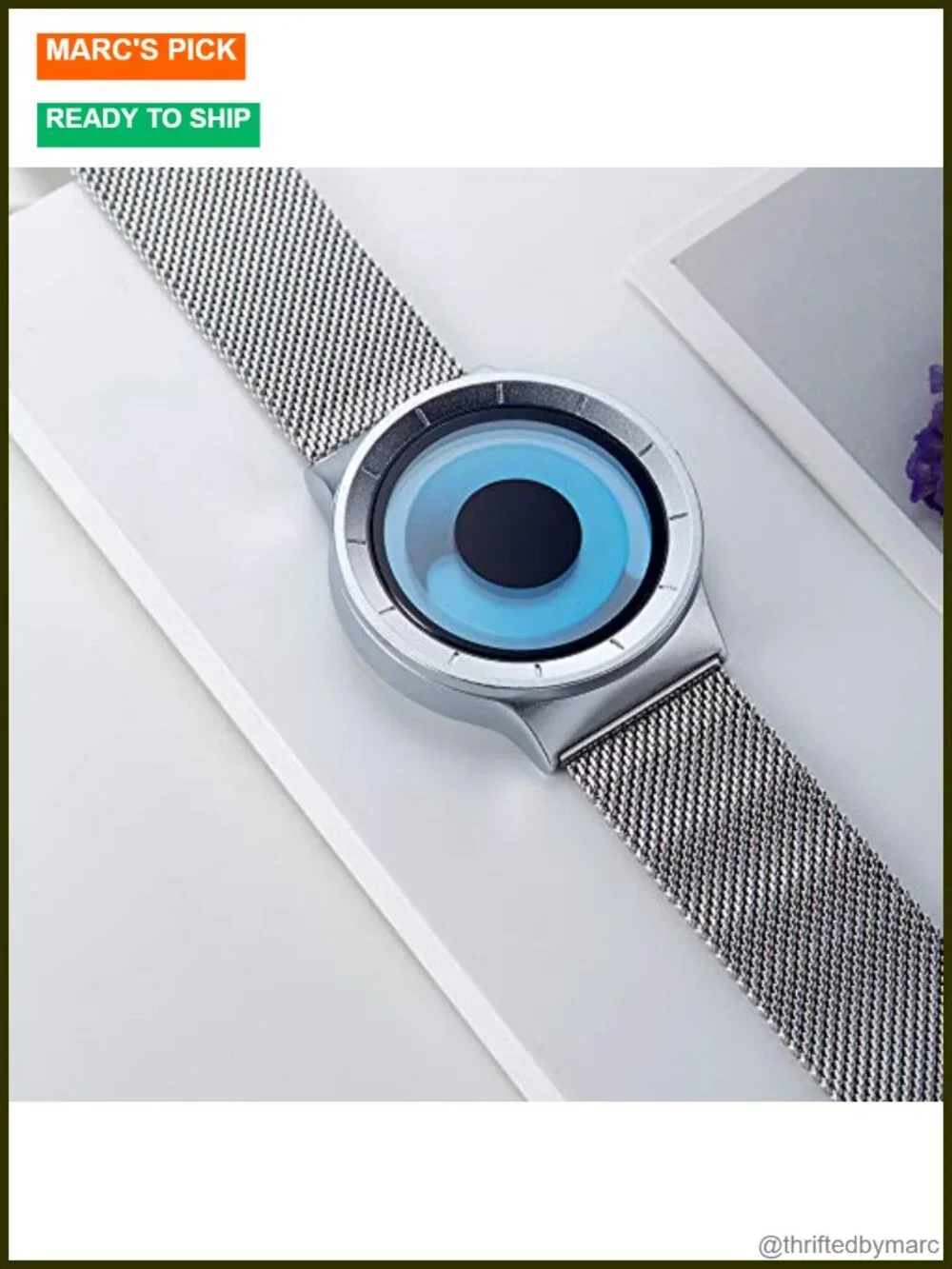 Creative No Hands Dial Watch with Japanese Movement Steel Mesh Band
